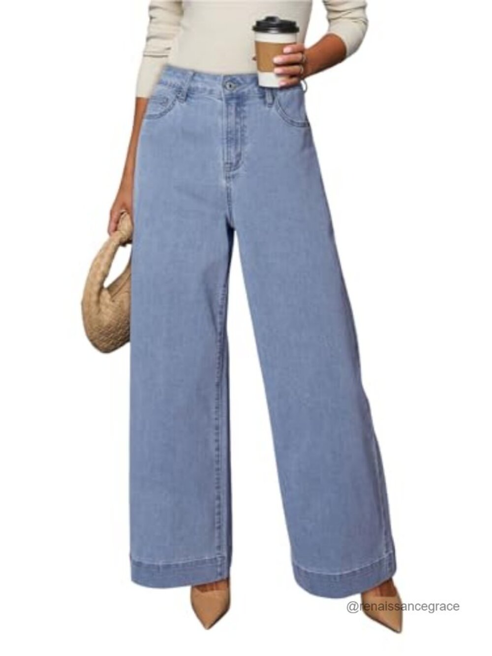 Womens High Waisted Wide Leg Jeans Stretch Denim Pants